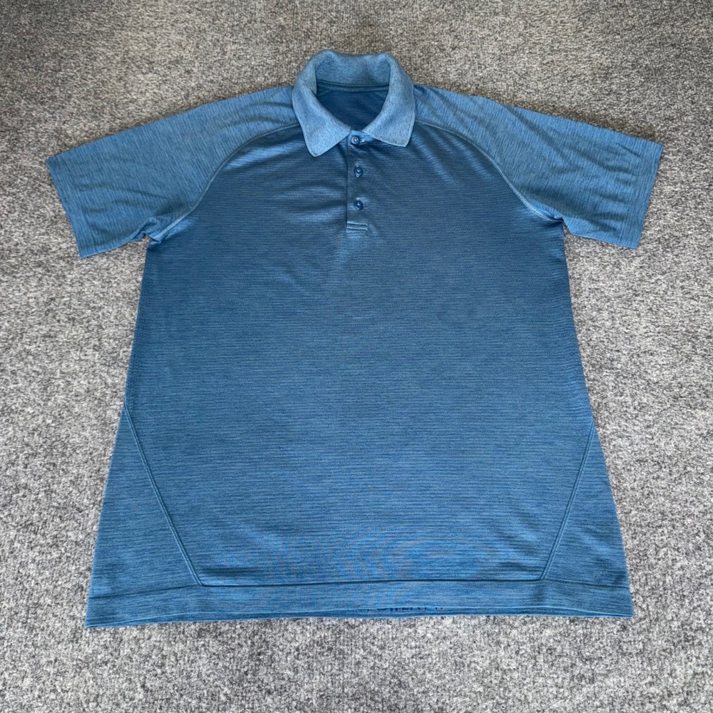 Lululemon Polo Shirt‎ Mens Medium Blue Short Sleeve Athletic Performance Stretch